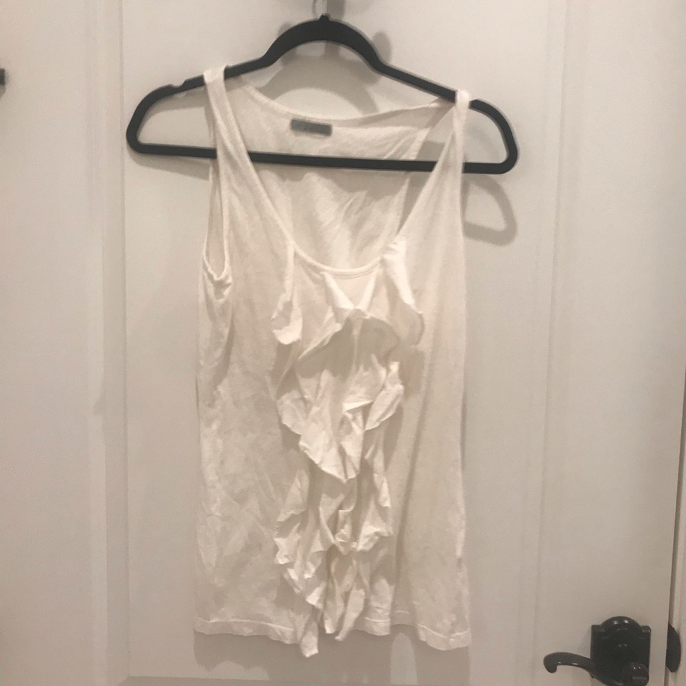 White ruffle front tank top.